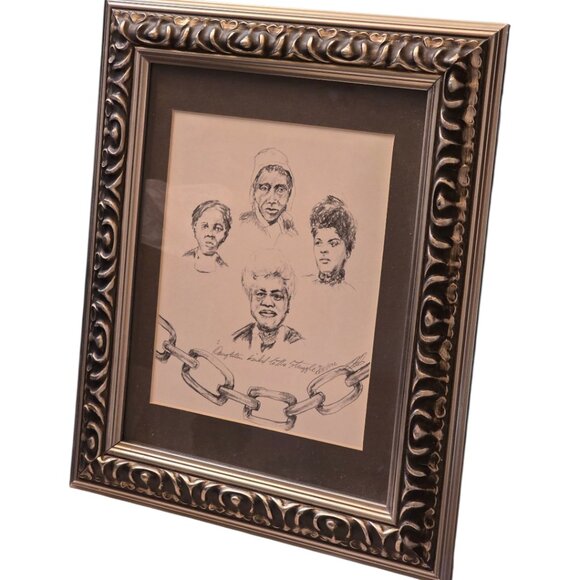 Set of 2 Framed Hand Signed Black History Graphite Drawings by T. Ellis - Picture 5 of 14